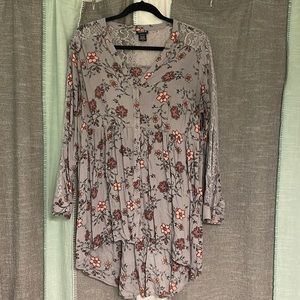 Gray floral high low blouse